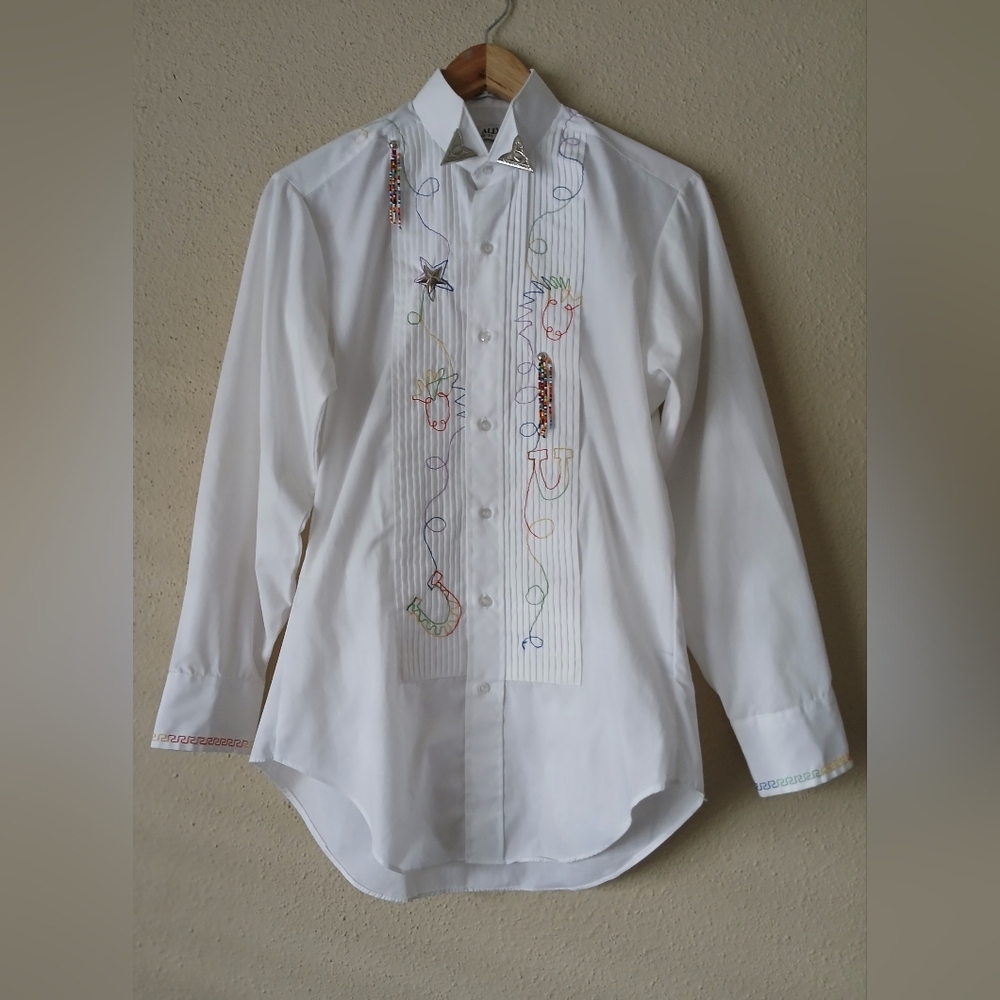 Neil Allyn Western White Embroidered Men's Shirt Size Small 30/31 Embellished